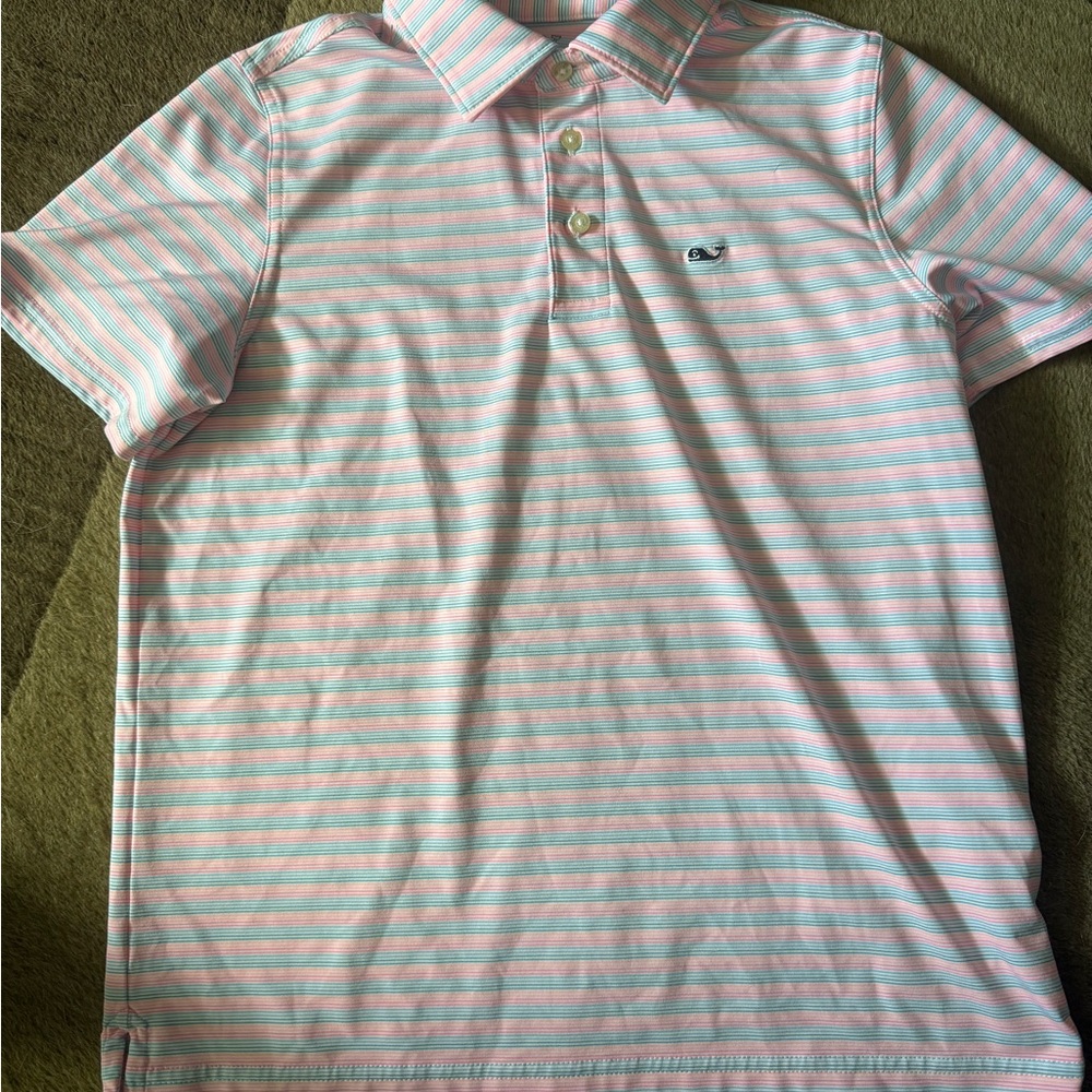 Vineyard Vines Pink and Blue Striped Polo Shirt M (12/14)